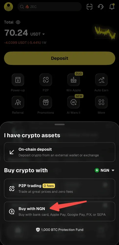 如何在 WEEX 应用使用 NGN 购买 USDT 2