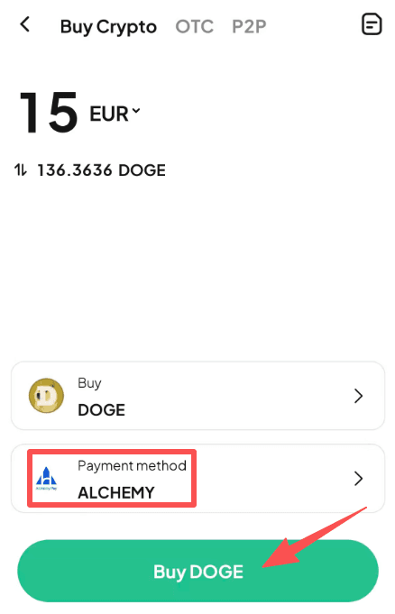 第四步:如何在WEEX上用欧元买入DOGE?应用程序版本