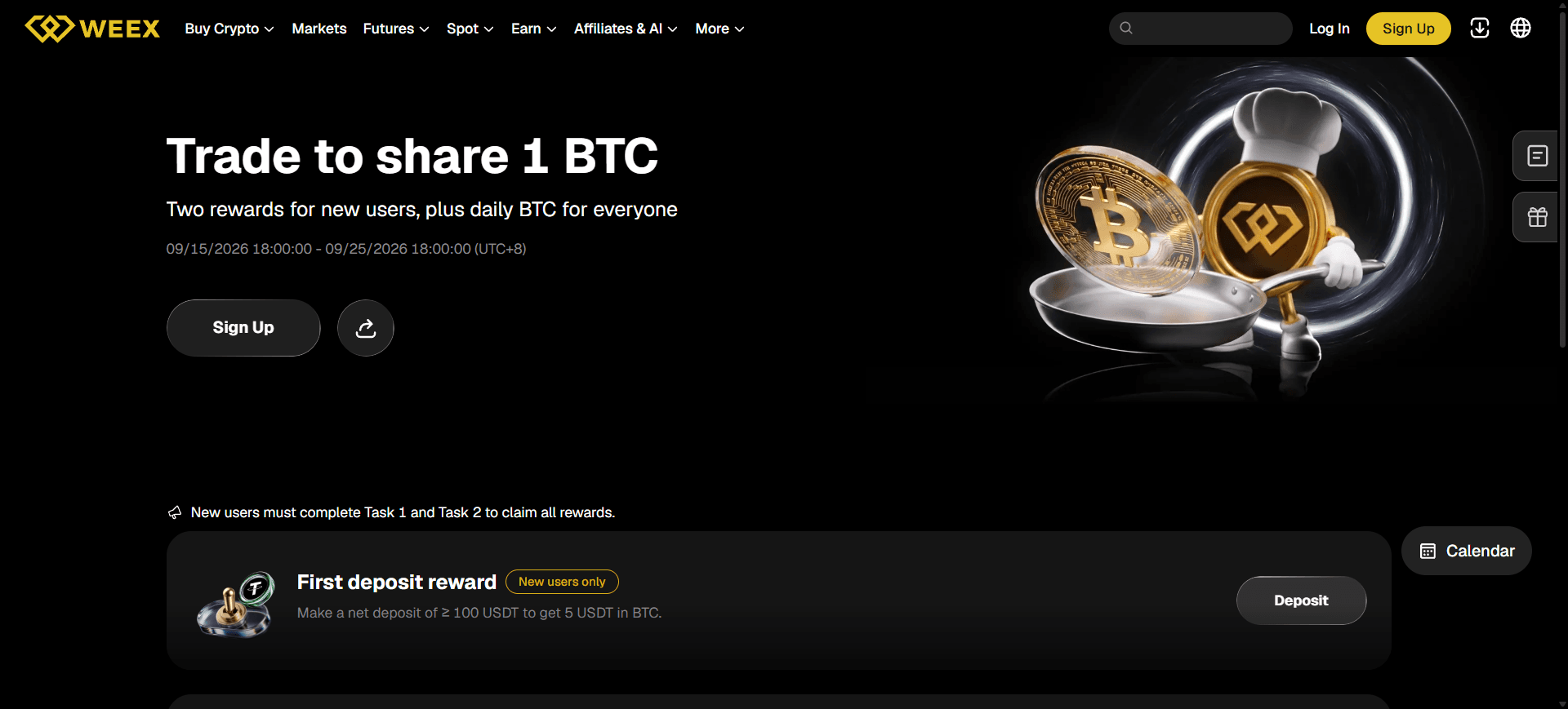 在 WEEX 交易比特币,参与 1 BTC 奖励活动